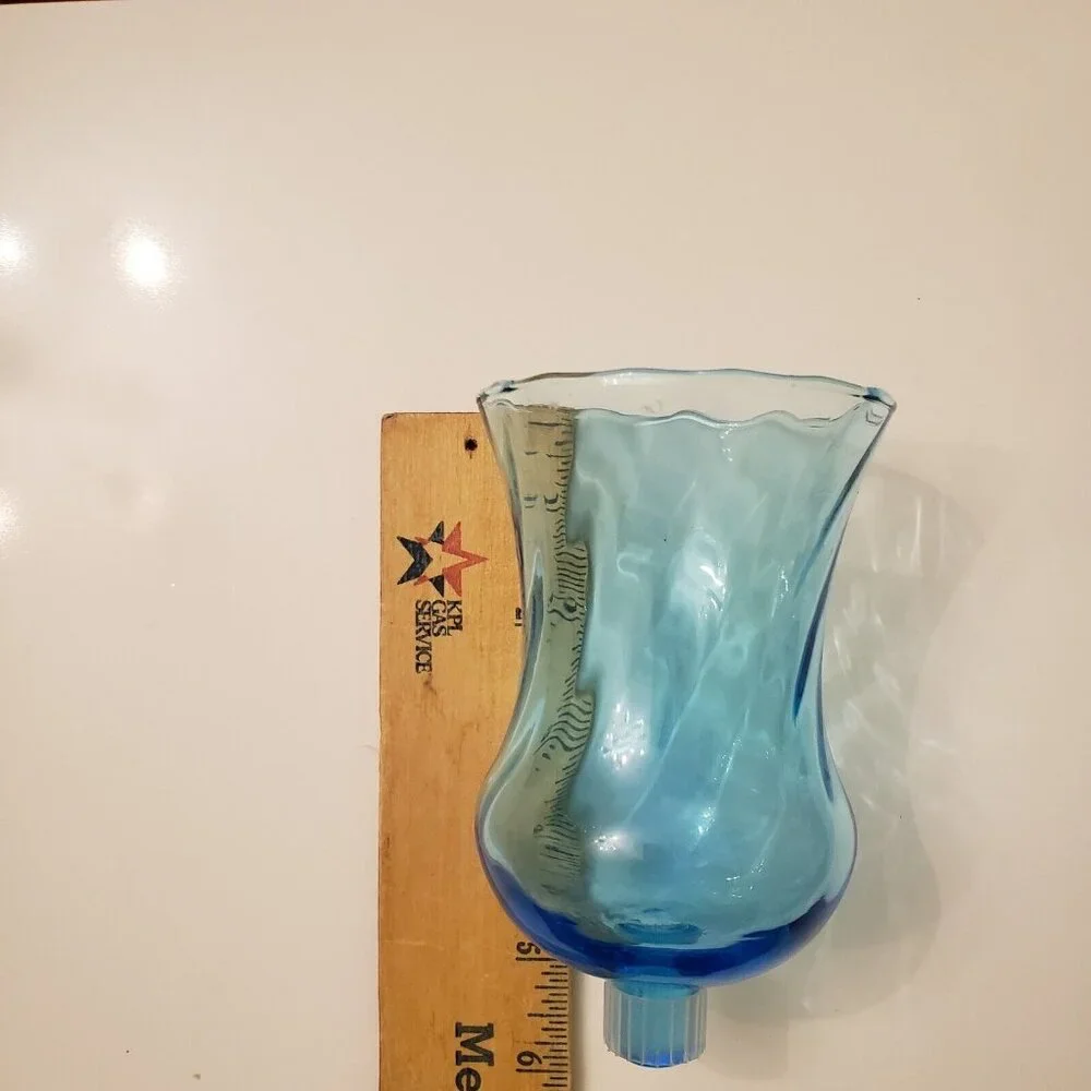 Vintage Homco Glass Votive Sconce Cup Candle Holder Peg Tall‎ Blue Swirl